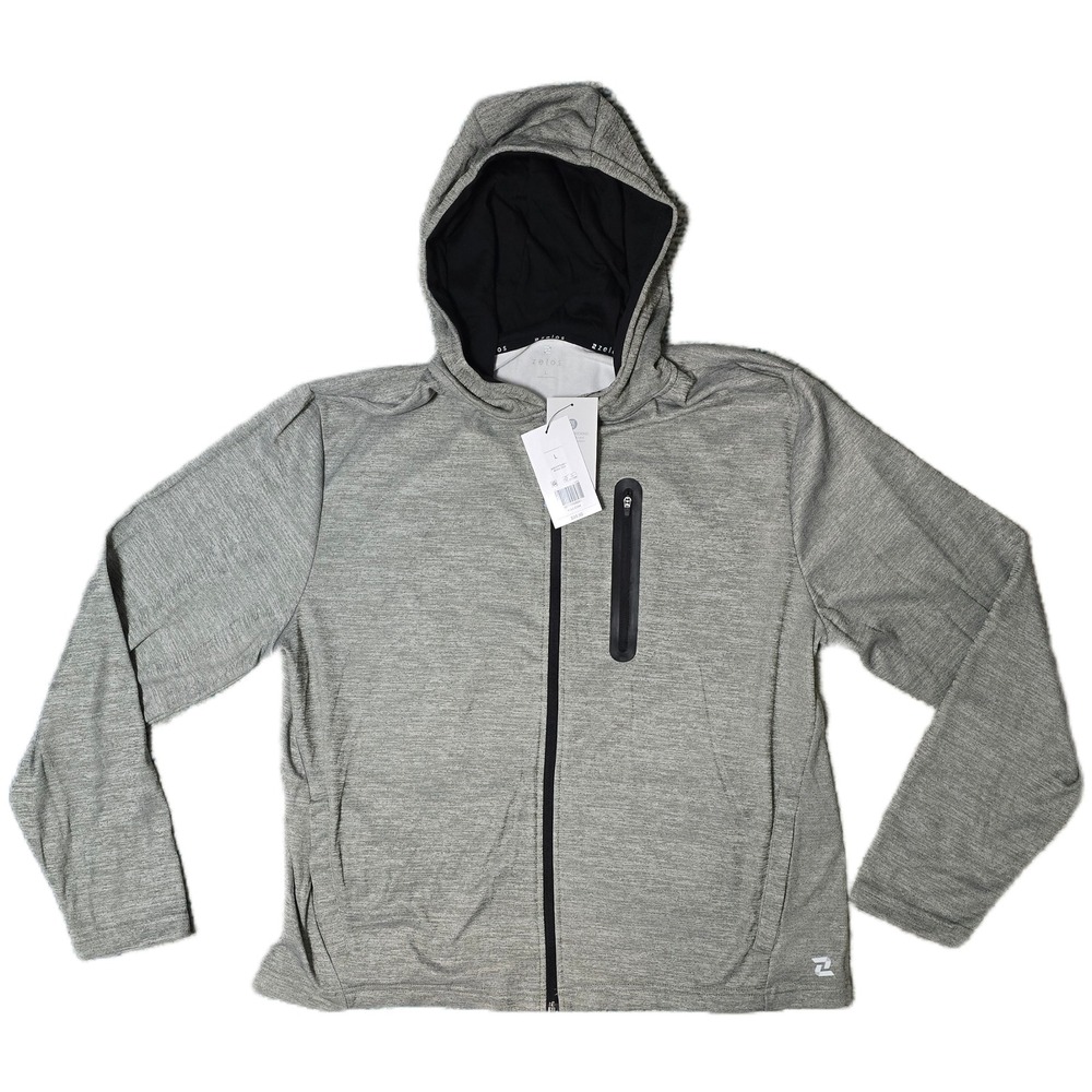 ZELOS Men L Heather Gray Full Zip Hoodie Athletic Zip Pocket Active Jacket (AB)